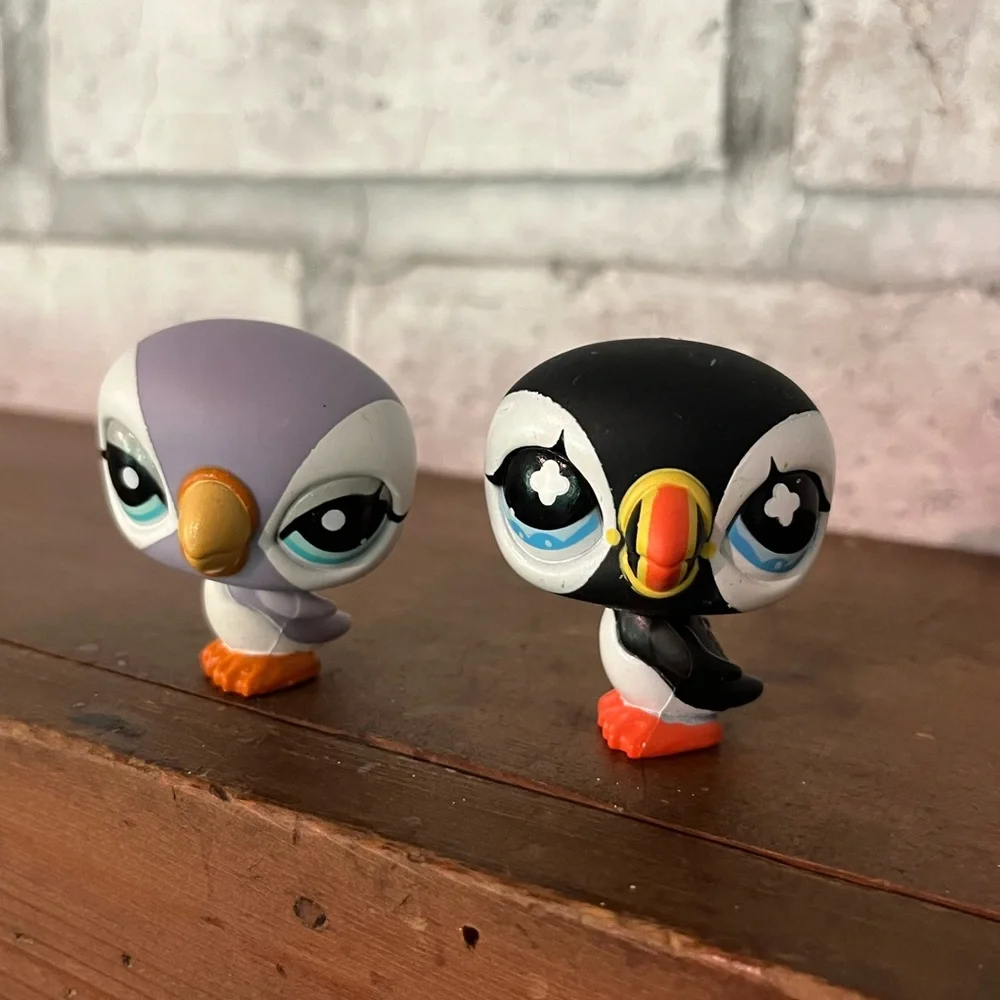 Pair Of LPS Littlest Pet Shop #654 & #1574‎ Penguin Puffins Black & Purple